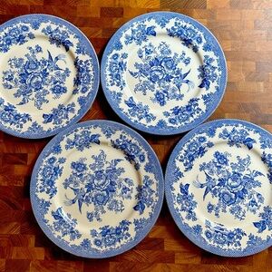 Royal Stafford Asiatic Pheasant Light Blue Dinner Plates, (4) piece lot.